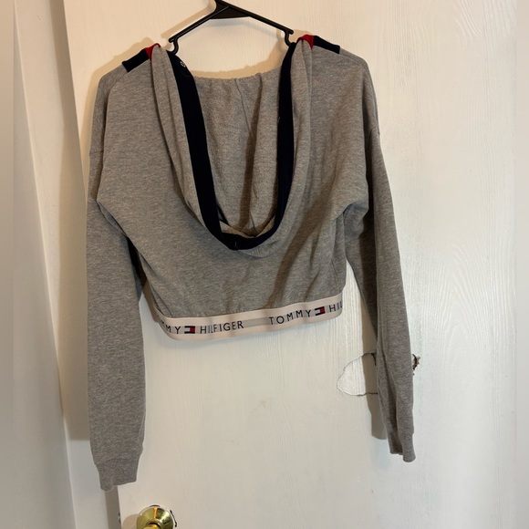Tommy Hilfiger Gray Cropped Varsity Hoodie W Elastic Waistband Womans Size Small - Picture 5 of 6
